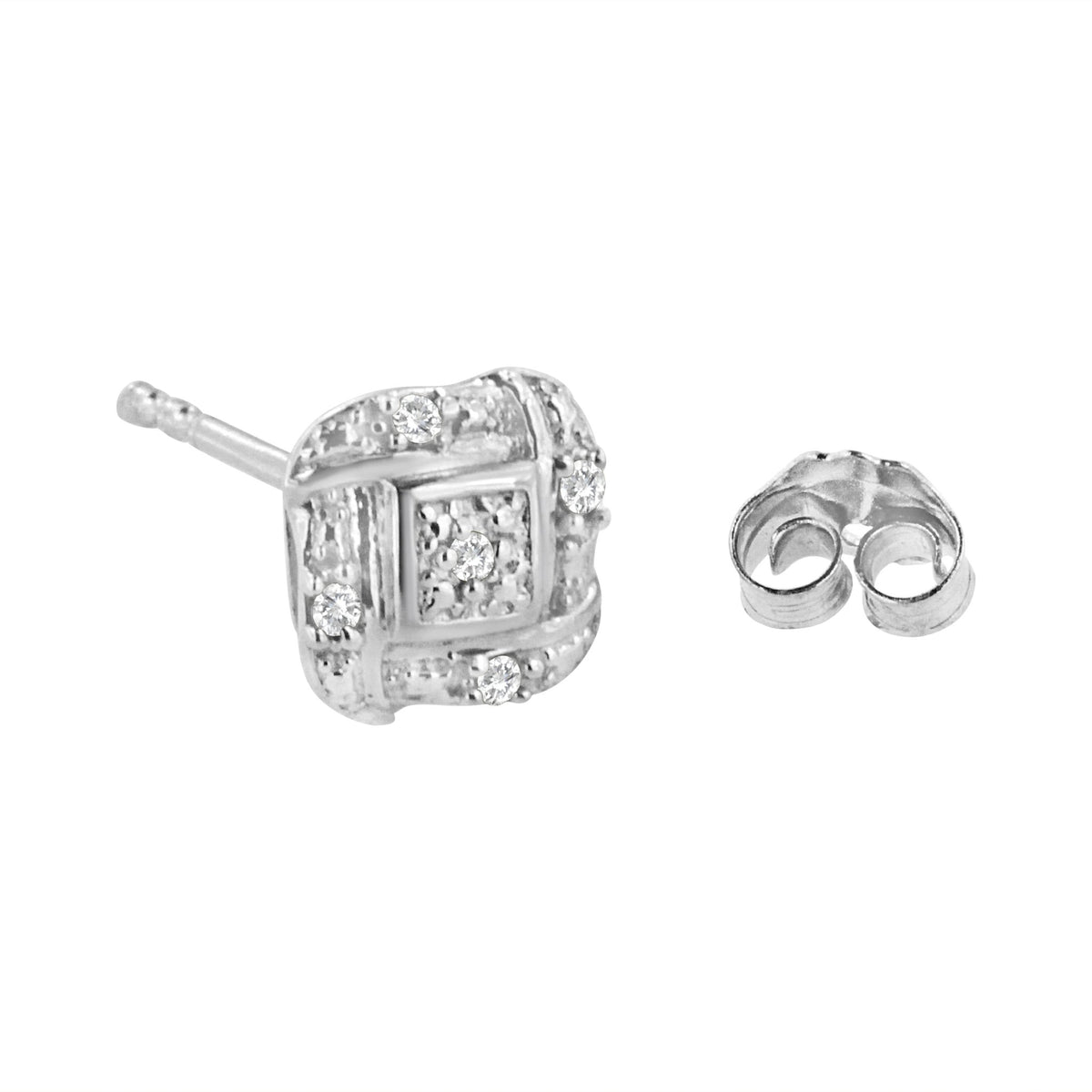 Sterling Silver Round Cut Diamond Square Stud Earrings (0.04 cttw, H-I Color, I2-I3 Clarity) - LinkagejewelrydesignLinkagejewelrydesign