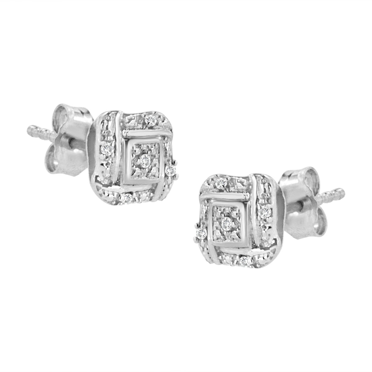 Sterling Silver Round Cut Diamond Square Stud Earrings (0.04 cttw, H-I Color, I2-I3 Clarity) - LinkagejewelrydesignLinkagejewelrydesign