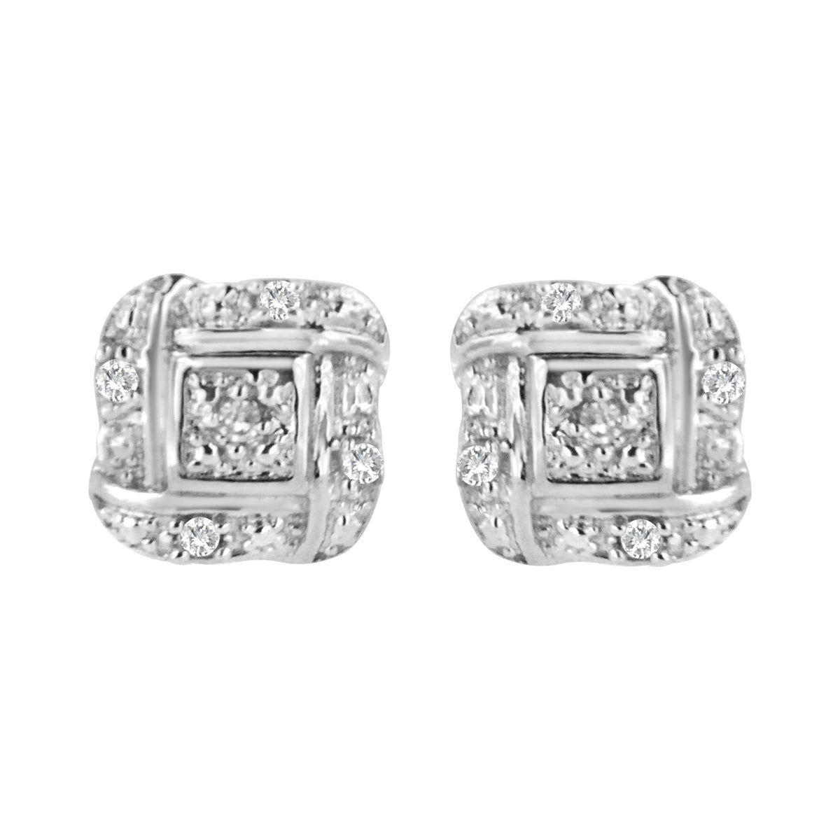 Sterling Silver Round Cut Diamond Square Stud Earrings (0.04 cttw, H-I Color, I2-I3 Clarity) - LinkagejewelrydesignLinkagejewelrydesign