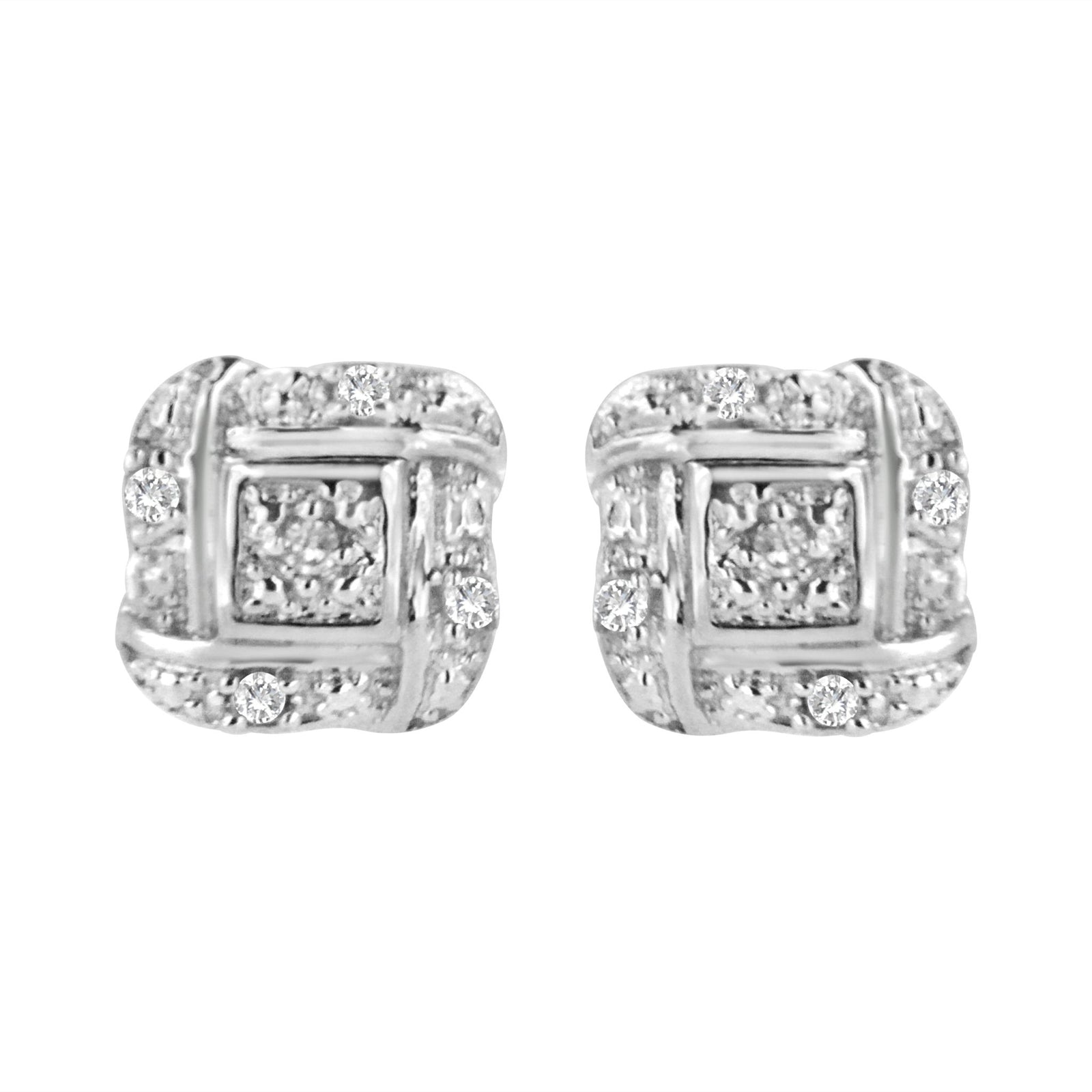 Sterling Silver Round Cut Diamond Square Stud Earrings (0.04 cttw, H-I Color, I2-I3 Clarity) - LinkagejewelrydesignLinkagejewelrydesign