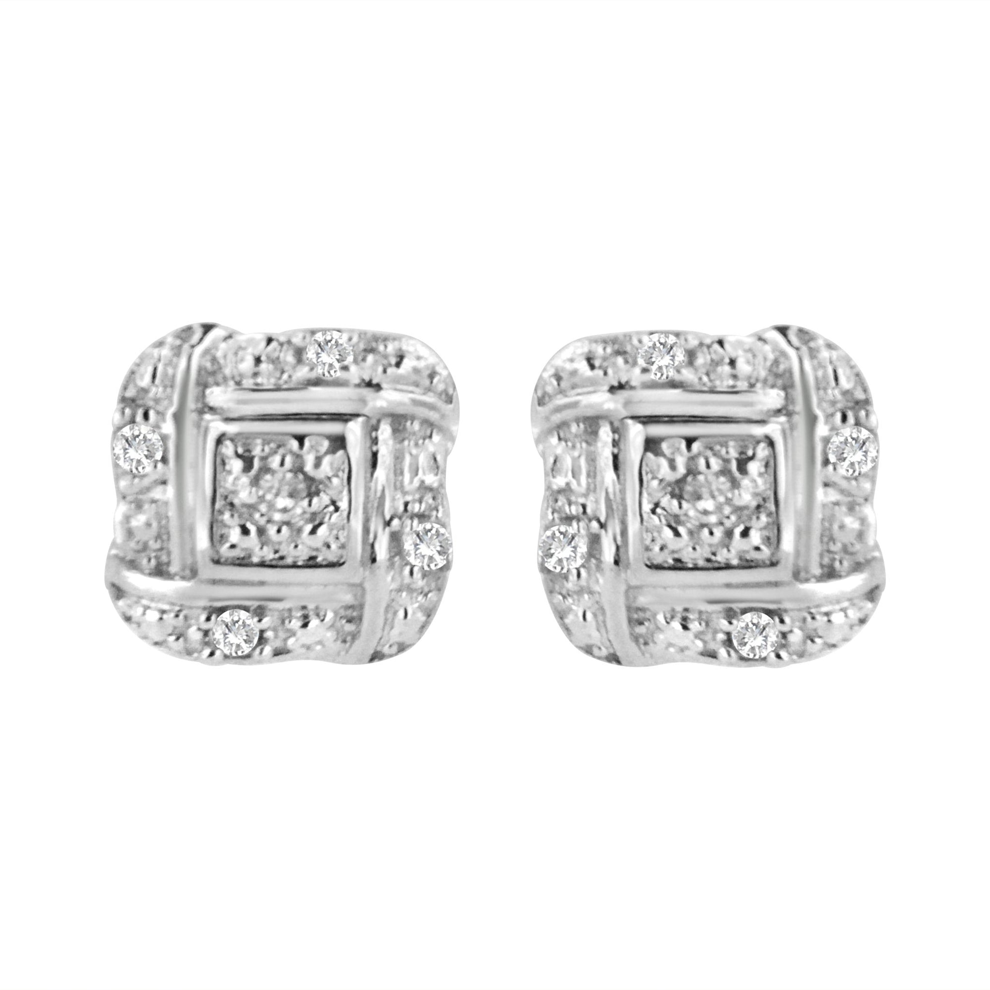 Sterling Silver Round Cut Diamond Square Stud Earrings (0.04 cttw, H-I Color, I2-I3 Clarity) - LinkagejewelrydesignLinkagejewelrydesign