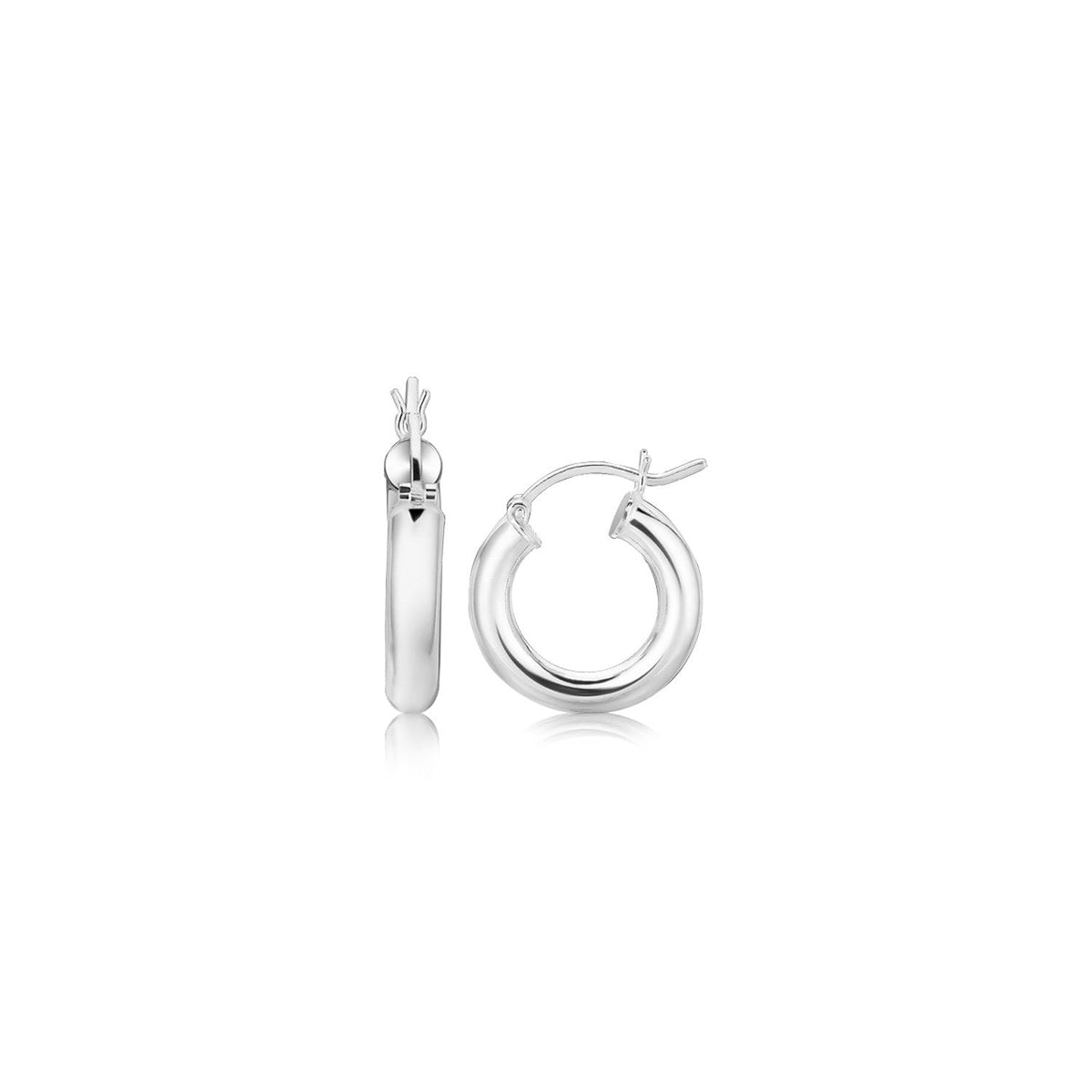 Sterling Silver Thick Polished Hoop Earrings with Rhodium Plating (15mm) - LinkagejewelrydesignLinkagejewelrydesign