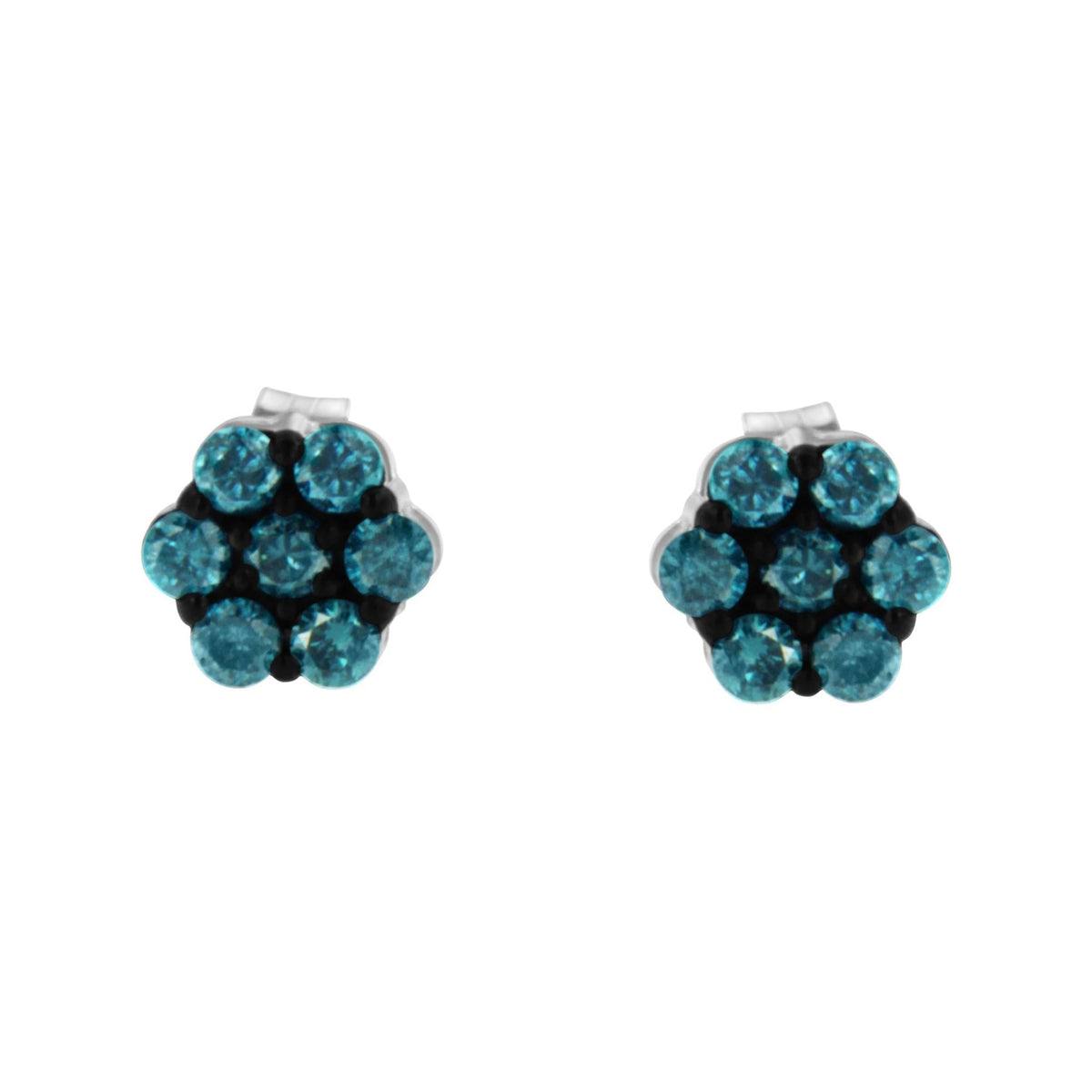 Sterling Silver Treated Blue Diamond Floral Stud Earrings (0.5 cttw, Blue Color, I2-I3 Clarity) - LinkagejewelrydesignLinkagejewelrydesign