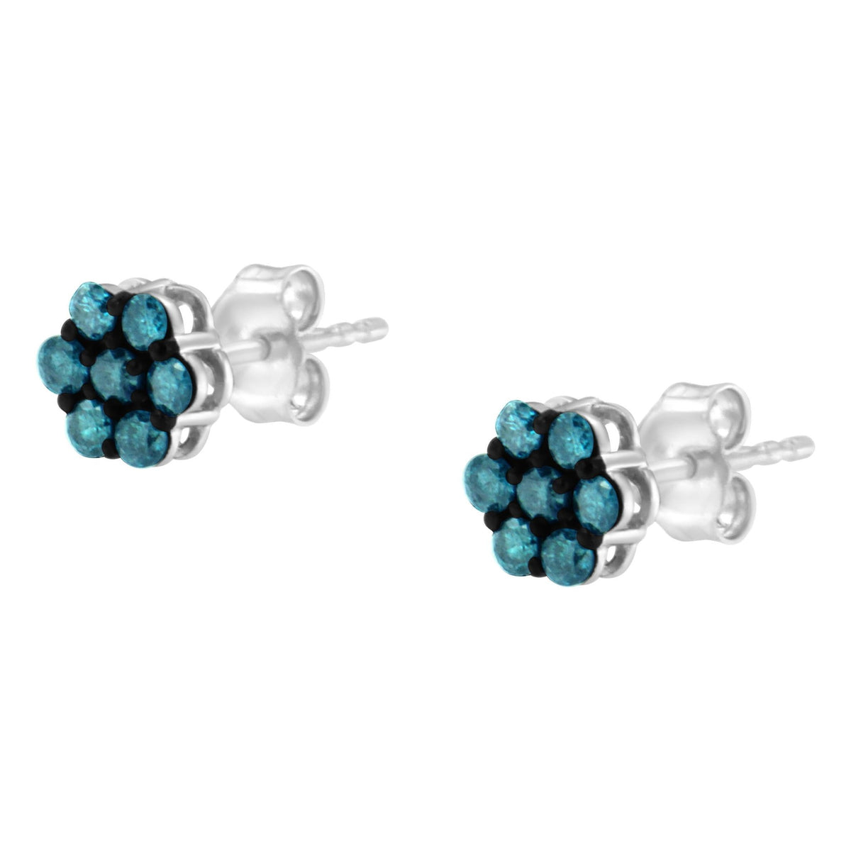 Sterling Silver Treated Blue Diamond Floral Stud Earrings (0.5 cttw, Blue Color, I2-I3 Clarity) - LinkagejewelrydesignLinkagejewelrydesign