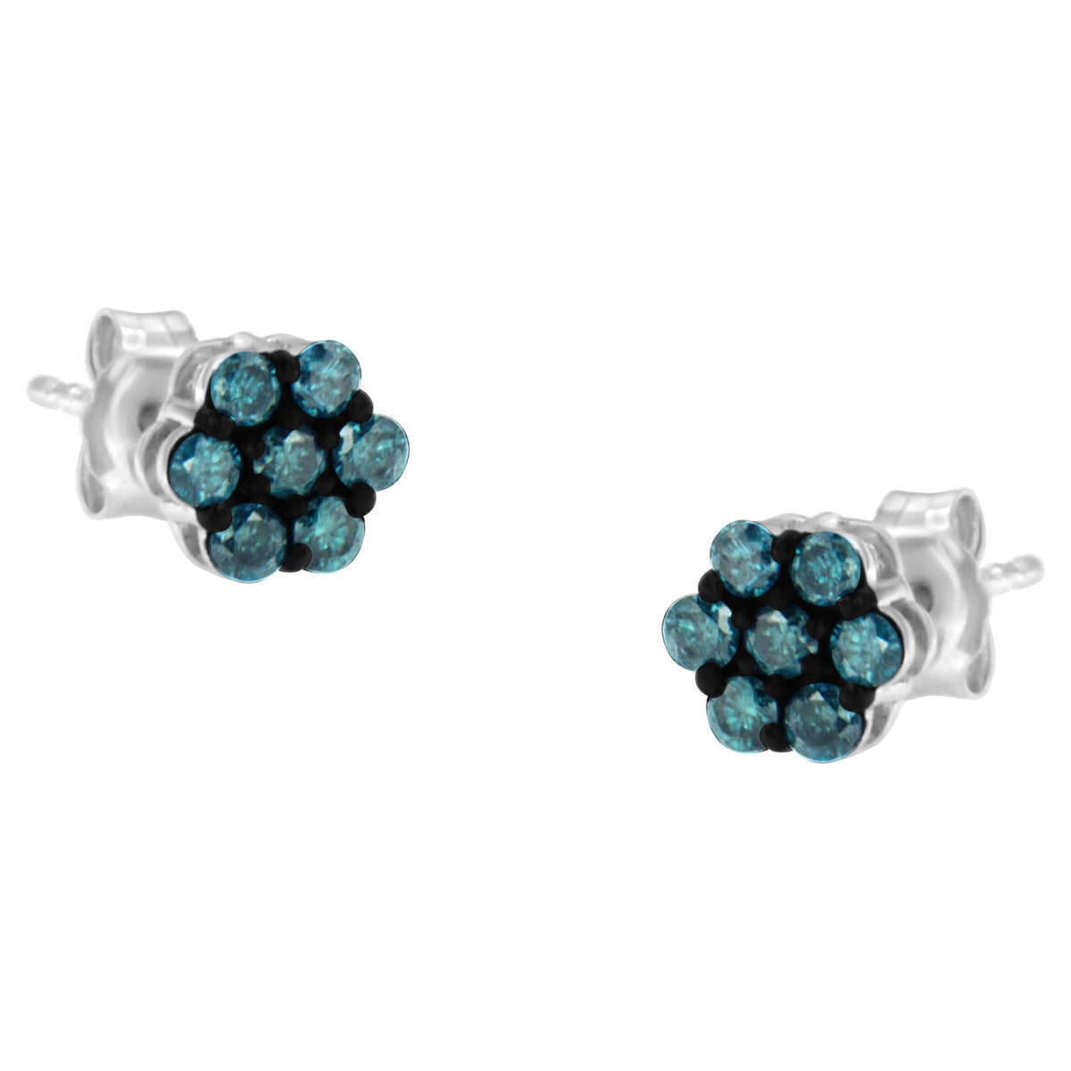 Sterling Silver Treated Blue Diamond Floral Stud Earrings (0.5 cttw, Blue Color, I2-I3 Clarity) - LinkagejewelrydesignLinkagejewelrydesign