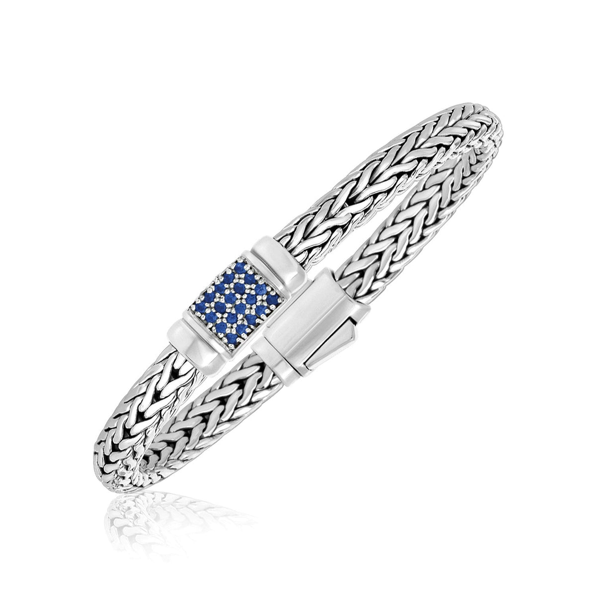 Sterling Silver Weave Motif Bracelet with Blue Sapphire Embellishments - LinkagejewelrydesignLinkagejewelrydesign