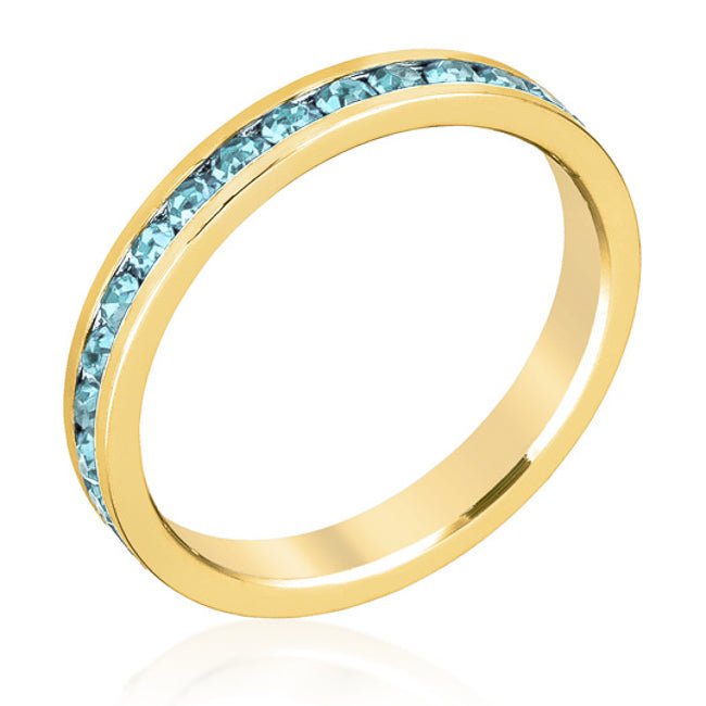 Stylish Stackables Aqua Crystal Gold Ring - LinkagejewelrydesignLinkagejewelrydesign