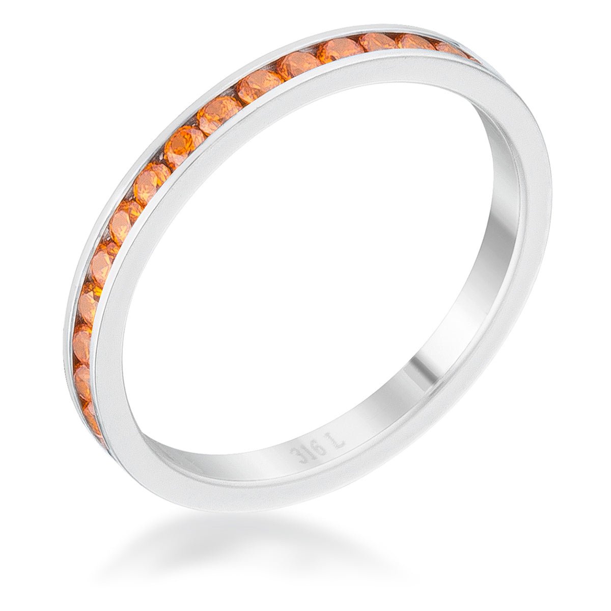 Teresa 0.5ct Orange CZ Stainless Steel Eternity Band, <b>Size 5</b> - LinkagejewelrydesignLinkagejewelrydesign