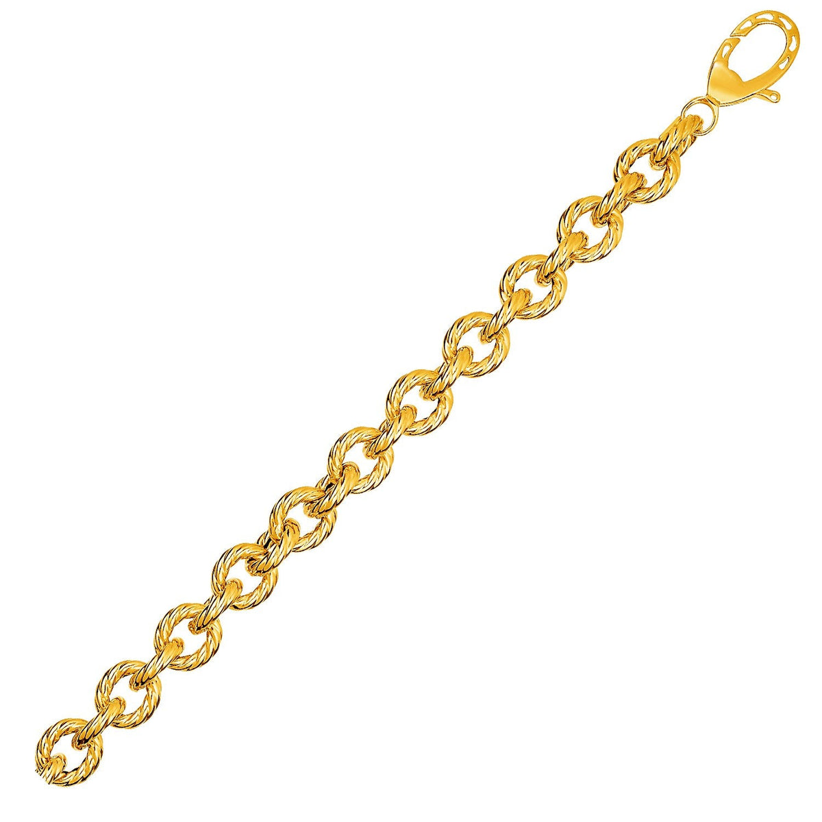 Textured Oval Link Bracelet in 14k Yellow Gold - LinkagejewelrydesignLinkagejewelrydesign