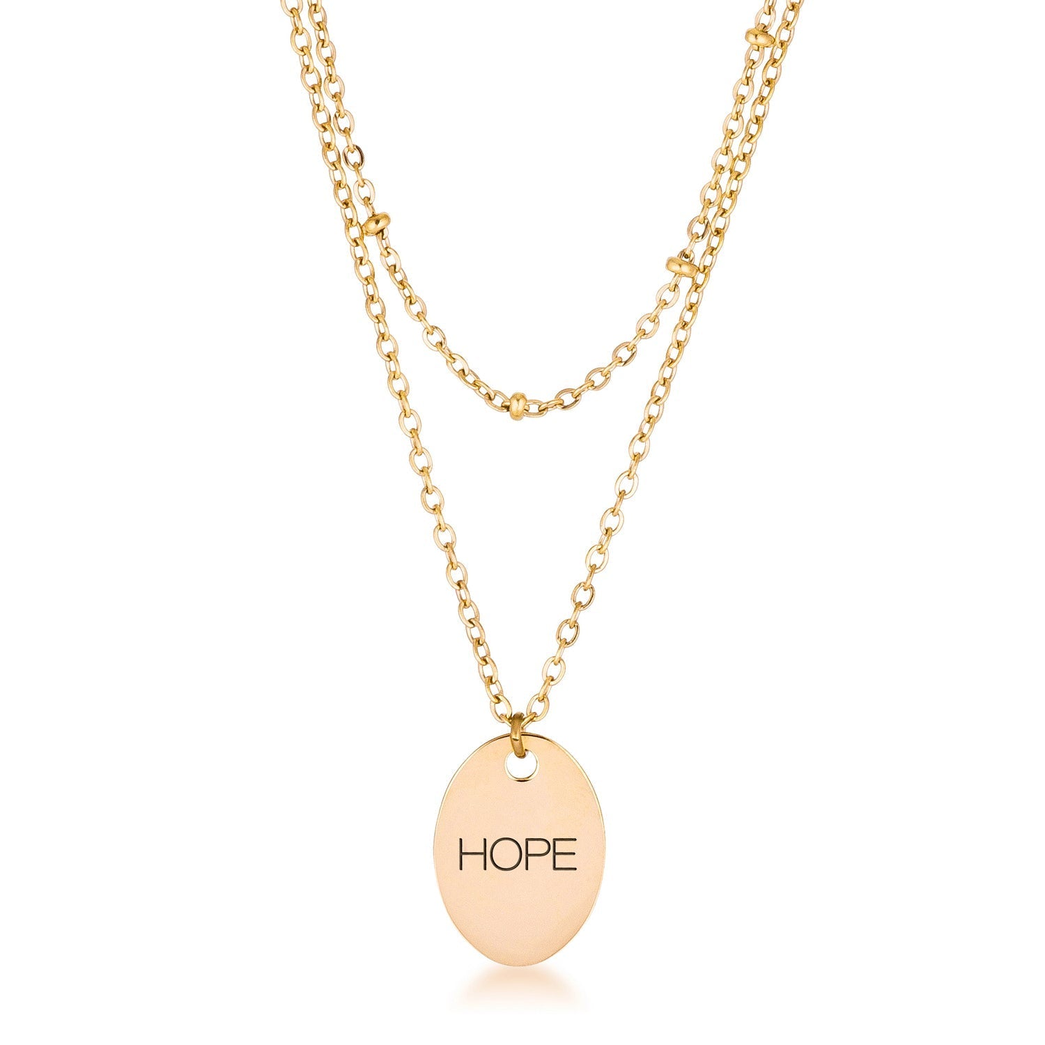 This classy necklace features a simple oval pendant inscribed with HOPE hanging from a cable chain. An inner saturn chain adds sophistication to - LinkagejewelrydesignLinkagejewelrydesign