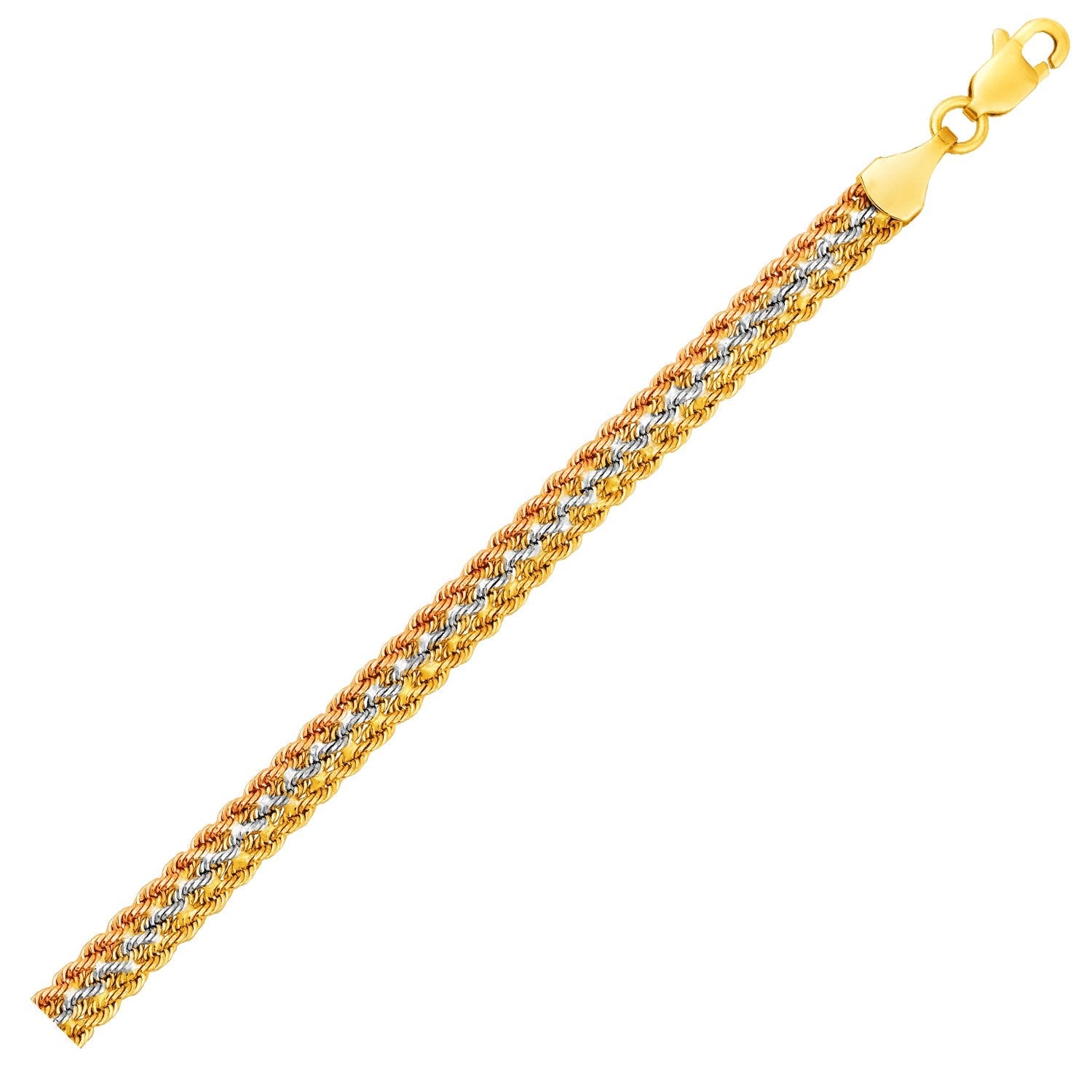 Tri - Toned Multi - Strand Rope Chain Bracelet in 10k Yellow, White, and Rose Gold - LinkagejewelrydesignLinkagejewelrydesign