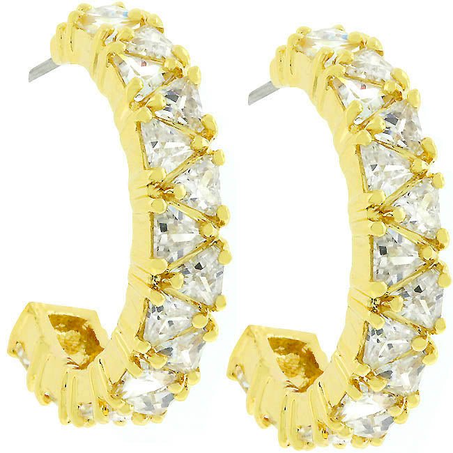 Trillion Cut Cubic Zirconia Hoop Earrings Goldtone Finish - LinkagejewelrydesignLinkagejewelrydesign