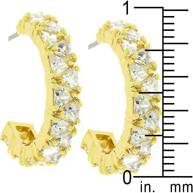 Trillion Cut Cubic Zirconia Hoop Earrings Goldtone Finish - LinkagejewelrydesignLinkagejewelrydesign