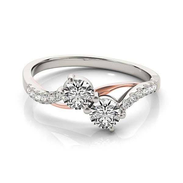 Two Stone Diamond Ring with Curved Band in 14k White And Rose Gold (5/8 cttw) - LinkagejewelrydesignLinkagejewelrydesign