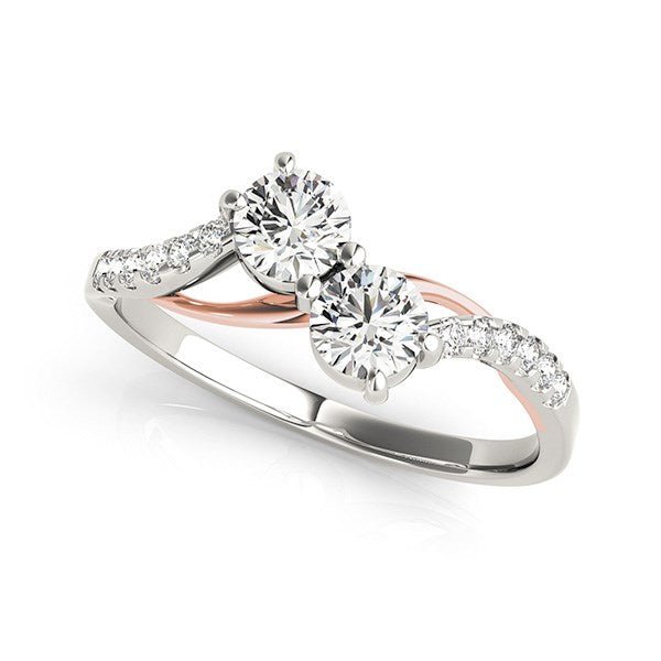 Two Stone Diamond Ring with Curved Band in 14k White And Rose Gold (5/8 cttw) - LinkagejewelrydesignLinkagejewelrydesign