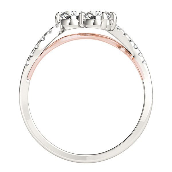 Two Stone Diamond Ring with Curved Band in 14k White And Rose Gold (5/8 cttw) - LinkagejewelrydesignLinkagejewelrydesign