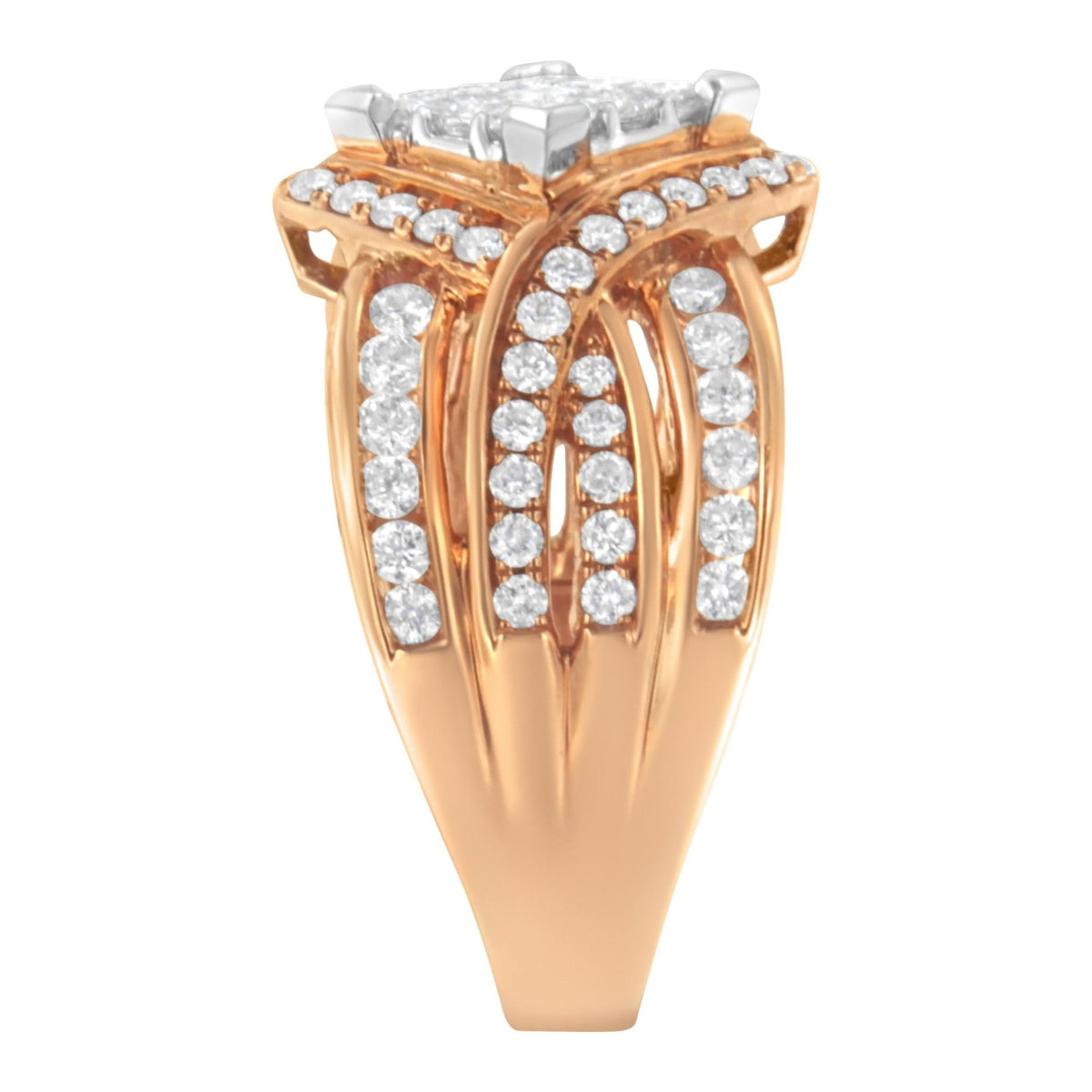 Two-Tone 10KT Gold Diamond Bypass Cocktail Ring (1 1/2 cttw, H-I Color, I1-I2 Clarity) - LinkagejewelrydesignLinkagejewelrydesign