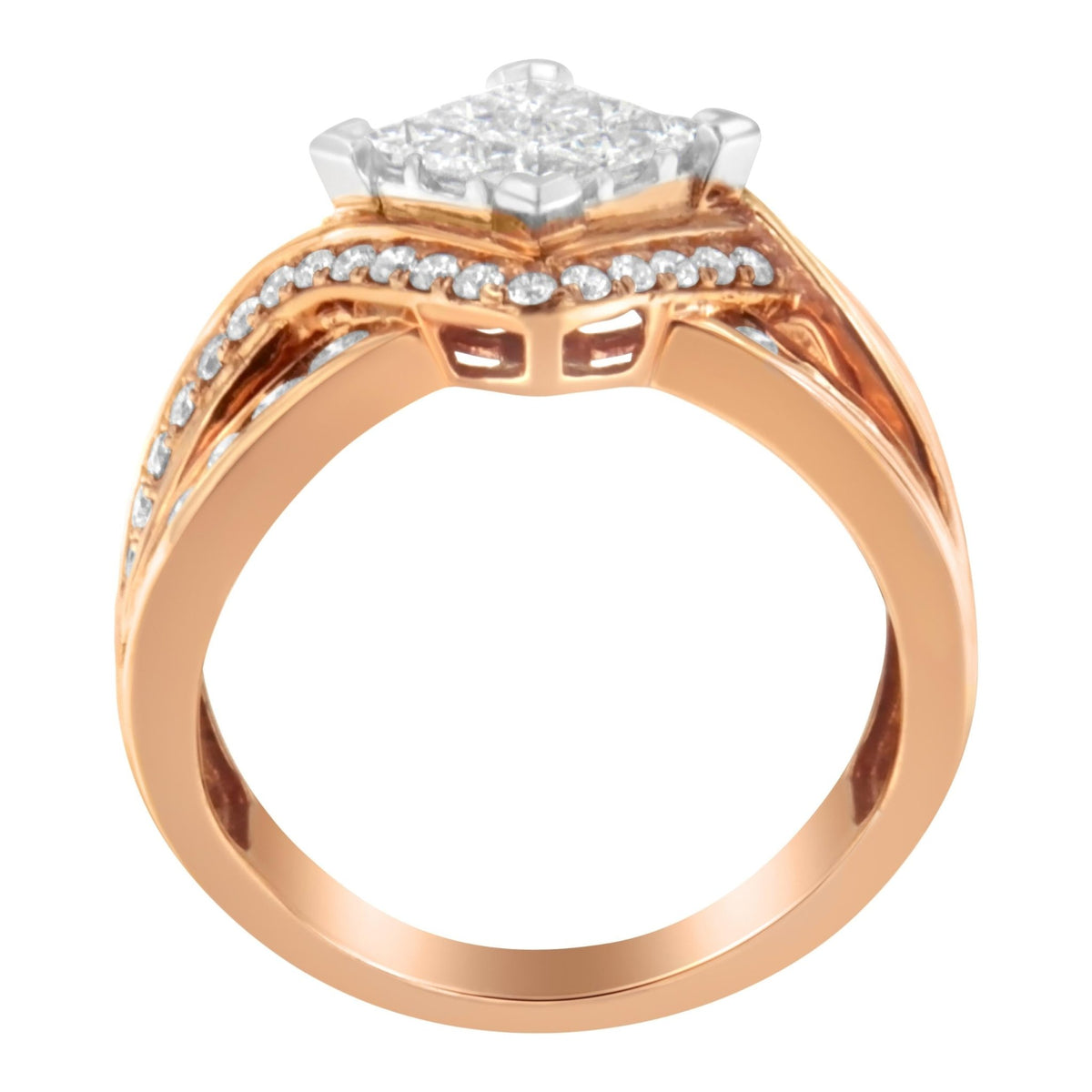 Two-Tone 10KT Gold Diamond Bypass Cocktail Ring (1 1/2 cttw, H-I Color, I1-I2 Clarity) - LinkagejewelrydesignLinkagejewelrydesign