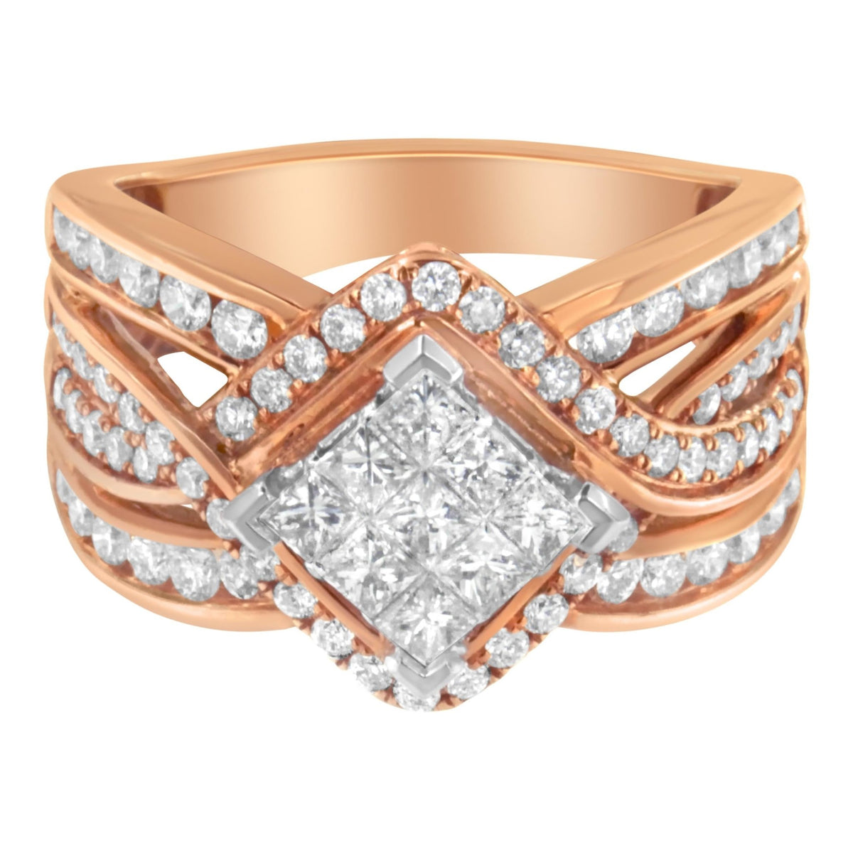 Two-Tone 10KT Gold Diamond Bypass Cocktail Ring (1 1/2 cttw, H-I Color, I1-I2 Clarity) - LinkagejewelrydesignLinkagejewelrydesign