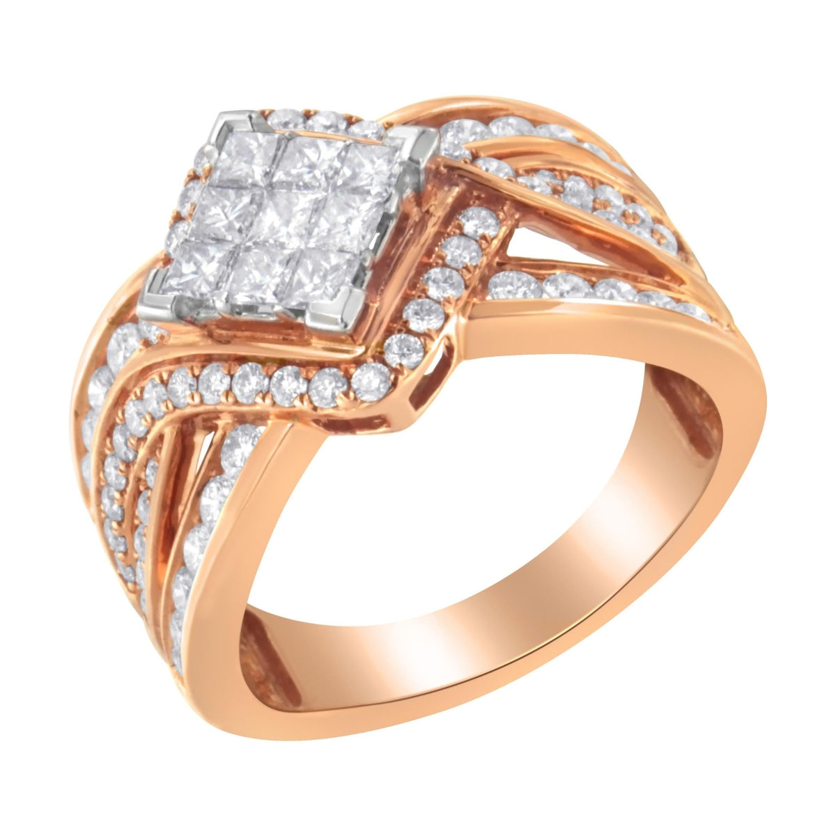 Two-Tone 10KT Gold Diamond Bypass Cocktail Ring (1 1/2 cttw, H-I Color, I1-I2 Clarity) - LinkagejewelrydesignLinkagejewelrydesign