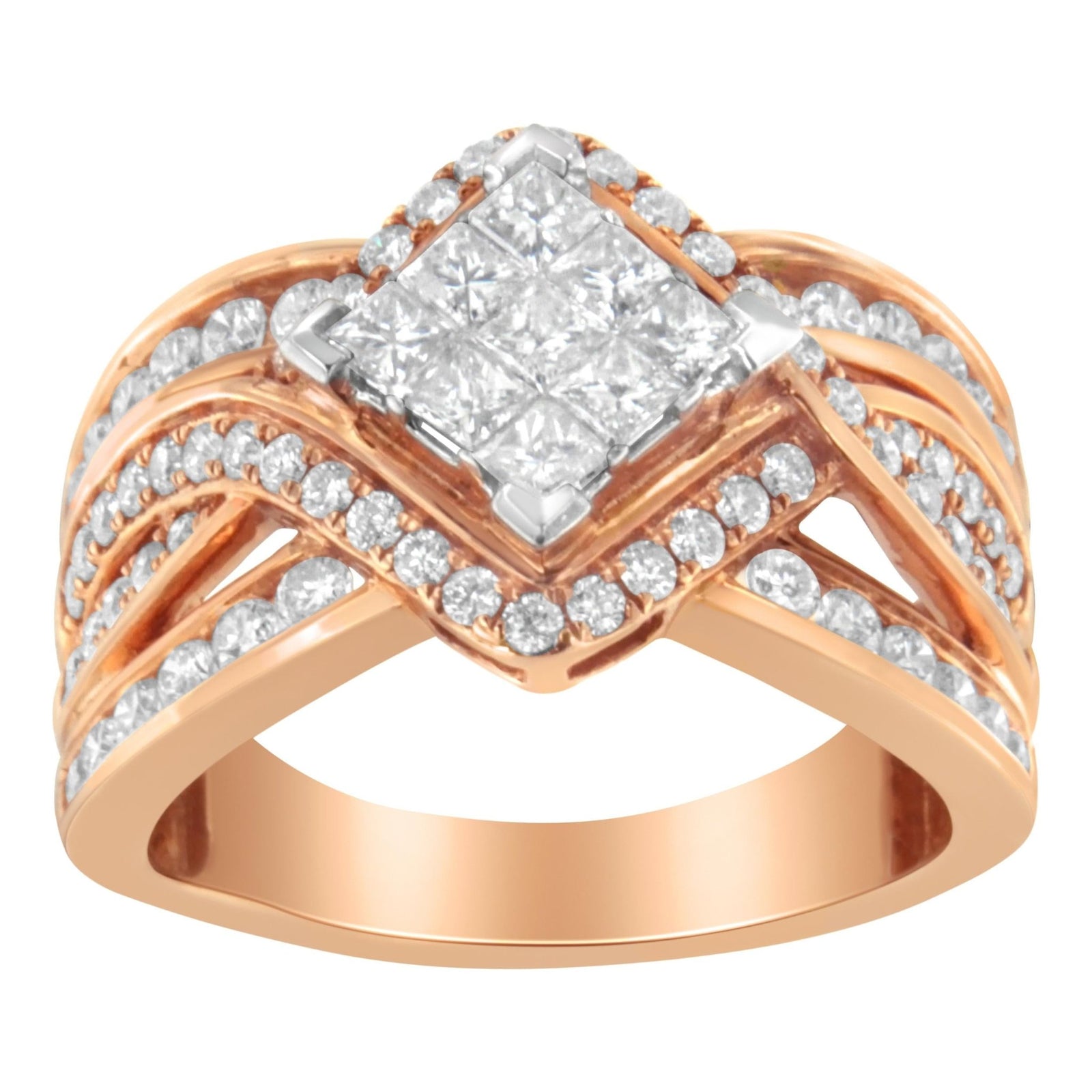 Two-Tone 10KT Gold Diamond Bypass Cocktail Ring (1 1/2 cttw, H-I Color, I1-I2 Clarity) - LinkagejewelrydesignLinkagejewelrydesign