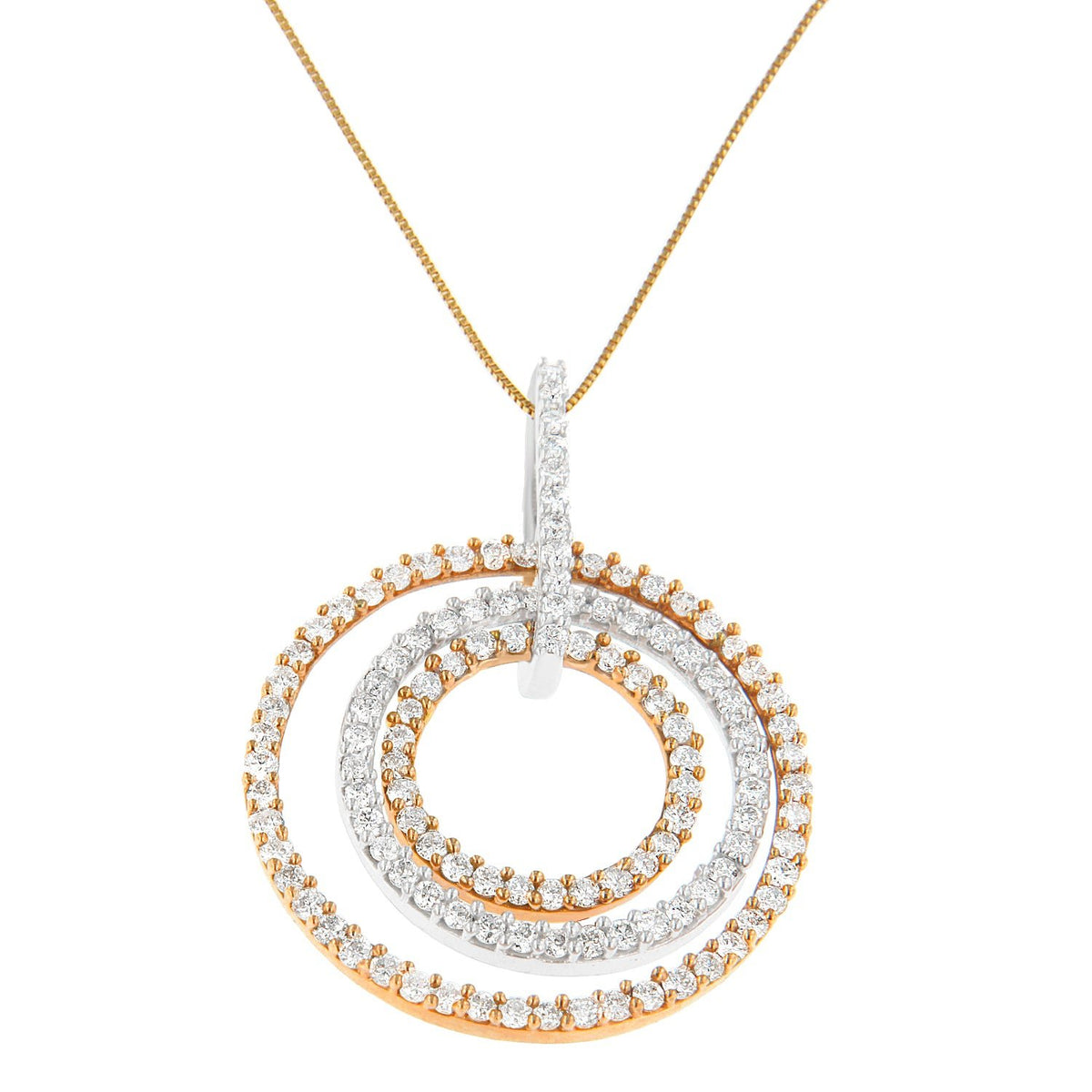 Two-Tone 14K Gold 1 cttw Round Cut Diamond Circle Loop Pendant Necklace (H-I, SI2-I1) - LinkagejewelrydesignLinkagejewelrydesign