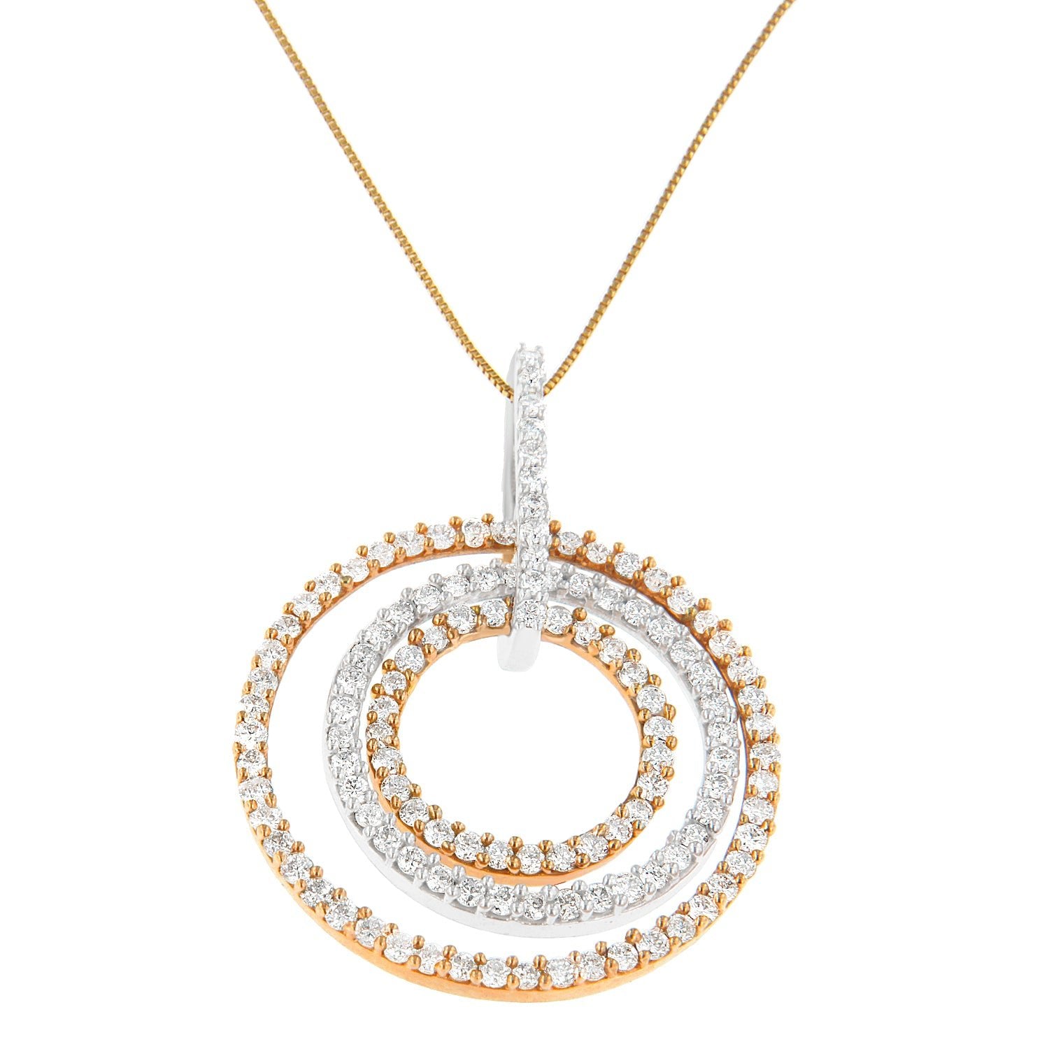 Two-Tone 14K Gold 1 cttw Round Cut Diamond Circle Loop Pendant Necklace (H-I, SI2-I1) - LinkagejewelrydesignLinkagejewelrydesign