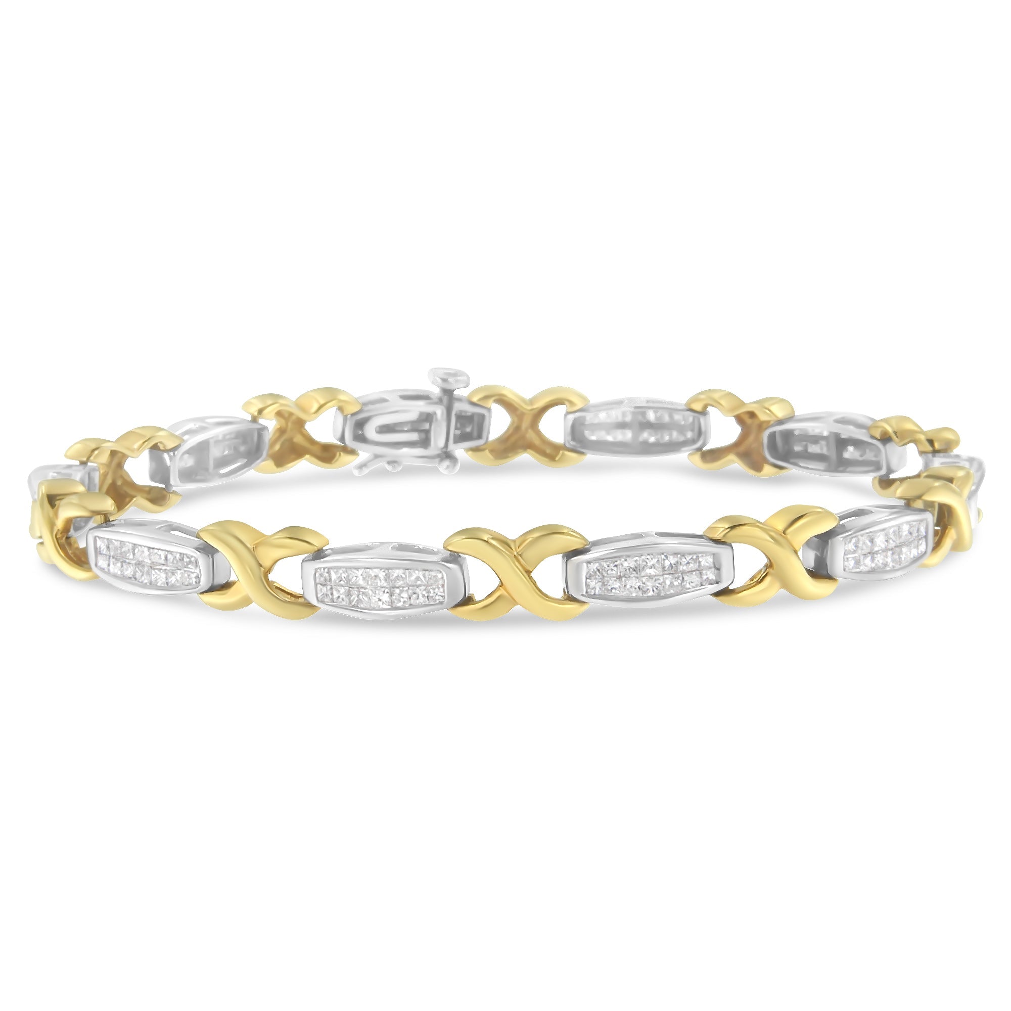 Two-Tone 14K Yellow & White Gold 2.0 Cttw Princess-Cut Diamond Tapered and X-Link Tennis Bracelet (G-H Color, SI1-SI2 Clarity) - 7-¼” - LinkagejewelrydesignLinkagejewelrydesign