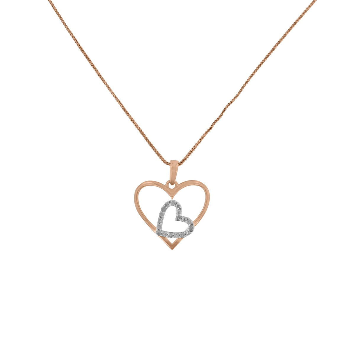 Two Tone .925 Sterling Silver 1/4 cttw Diamond Double Heart Pendant Necklace (I-J, I3) - LinkagejewelrydesignLinkagejewelrydesign