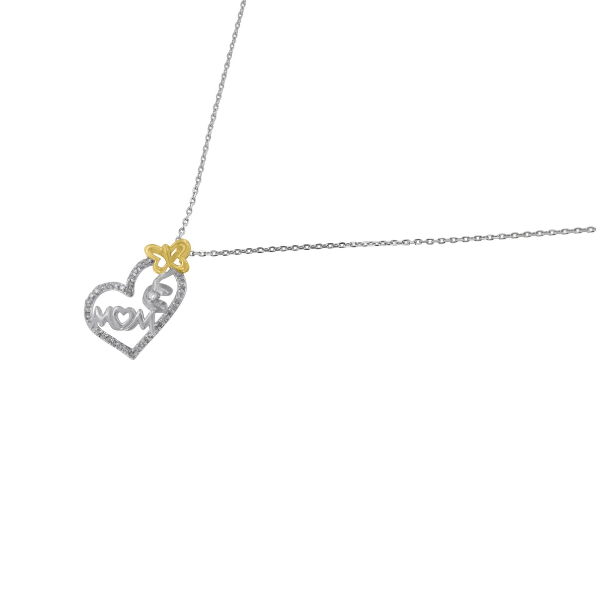 Two Tone .925 Sterling Silver 1/5 cttw Diamond &quot;Mom&quot; and Heart Pendant Necklace (H-I, I1-I2) - LinkagejewelrydesignLinkagejewelrydesign