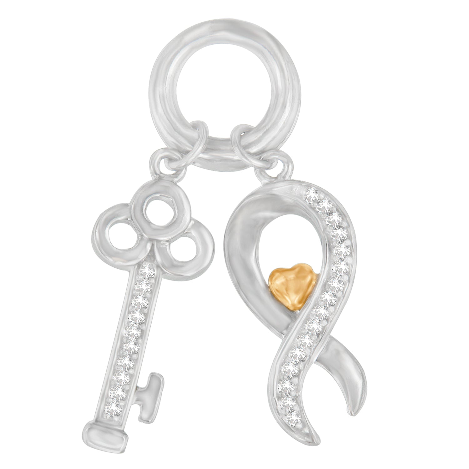 Two Tone .925 Sterling Silver 1/6 cttw Diamond Symbol Key Pendant Necklace (H-I, I1-I2) - LinkagejewelrydesignLinkagejewelrydesign