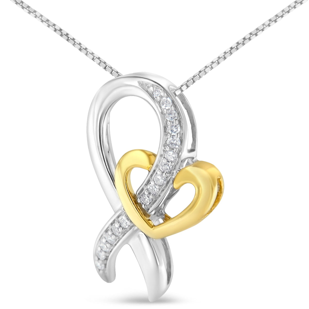 Two-Tone .925 Sterling Silver 1/6 cttw Round Cut Diamond Ties of Love Pendant Necklace (H-I, I1-I2) - LinkagejewelrydesignLinkagejewelrydesign