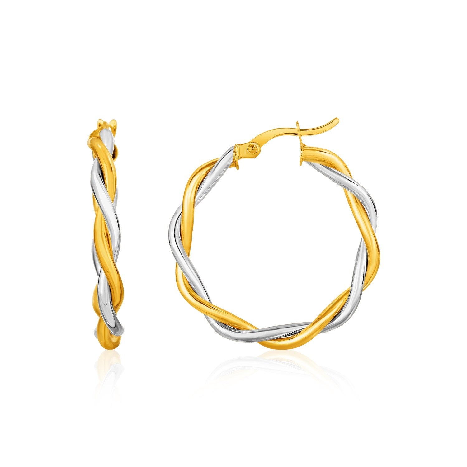 Two-Tone Twisted Wire Round Hoop Earrings in 10k Yellow and White Gold - LinkagejewelrydesignLinkagejewelrydesign