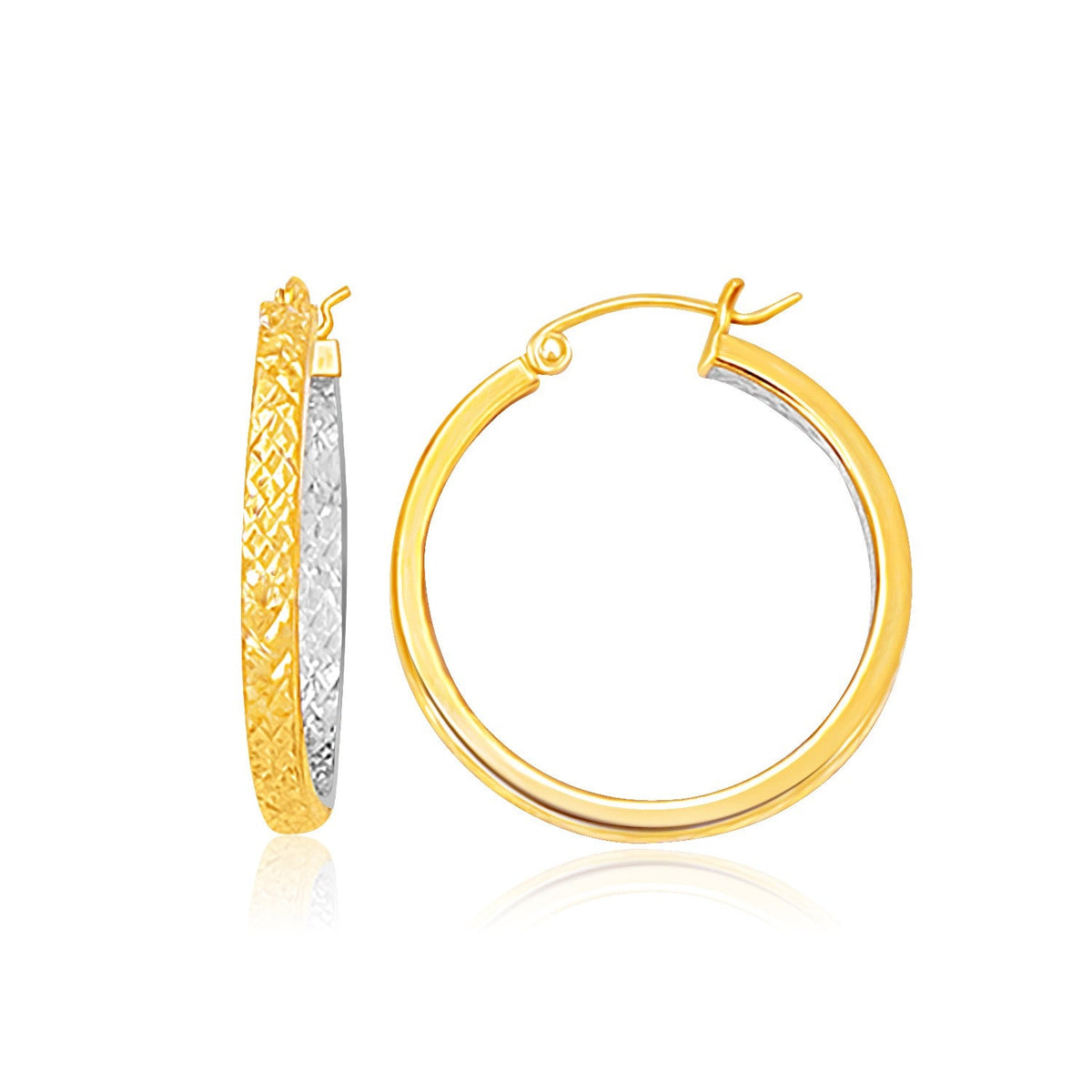 Two - Tone Yellow and White Gold Medium Patterned Hoop Earrings - LinkagejewelrydesignLinkagejewelrydesign