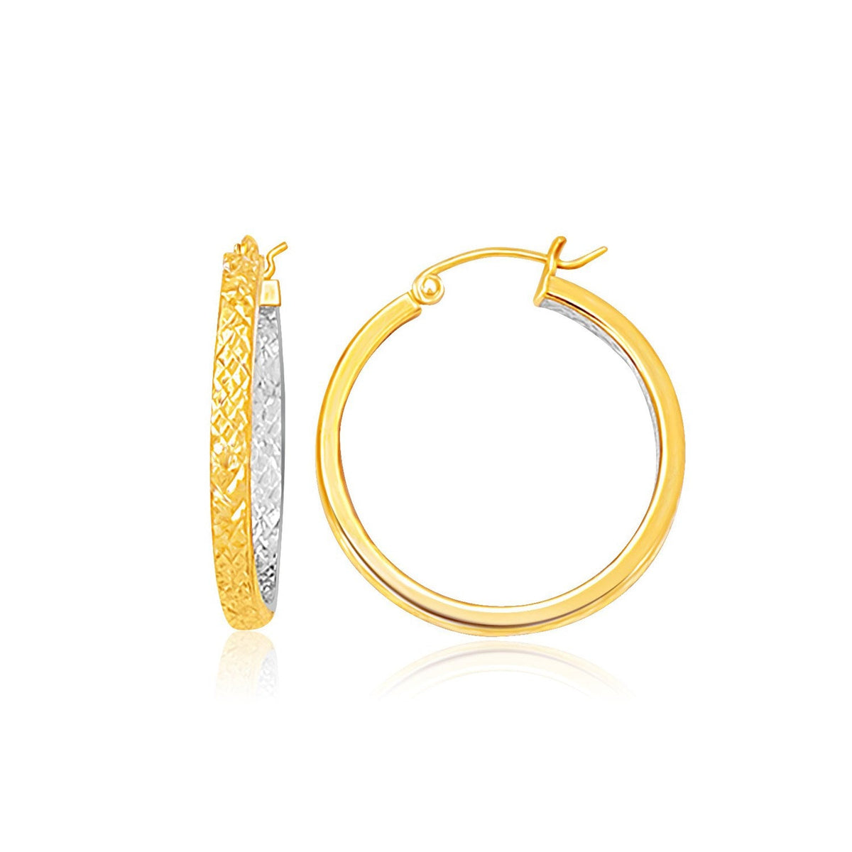 Two - Tone Yellow and White Gold Petite Patterned Hoop Earrings - LinkagejewelrydesignLinkagejewelrydesign