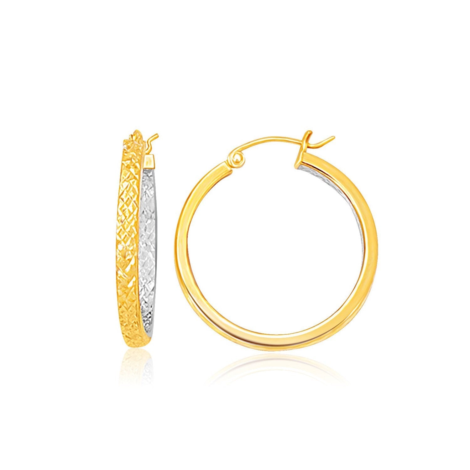 Two - Tone Yellow and White Gold Petite Patterned Hoop Earrings - LinkagejewelrydesignLinkagejewelrydesign
