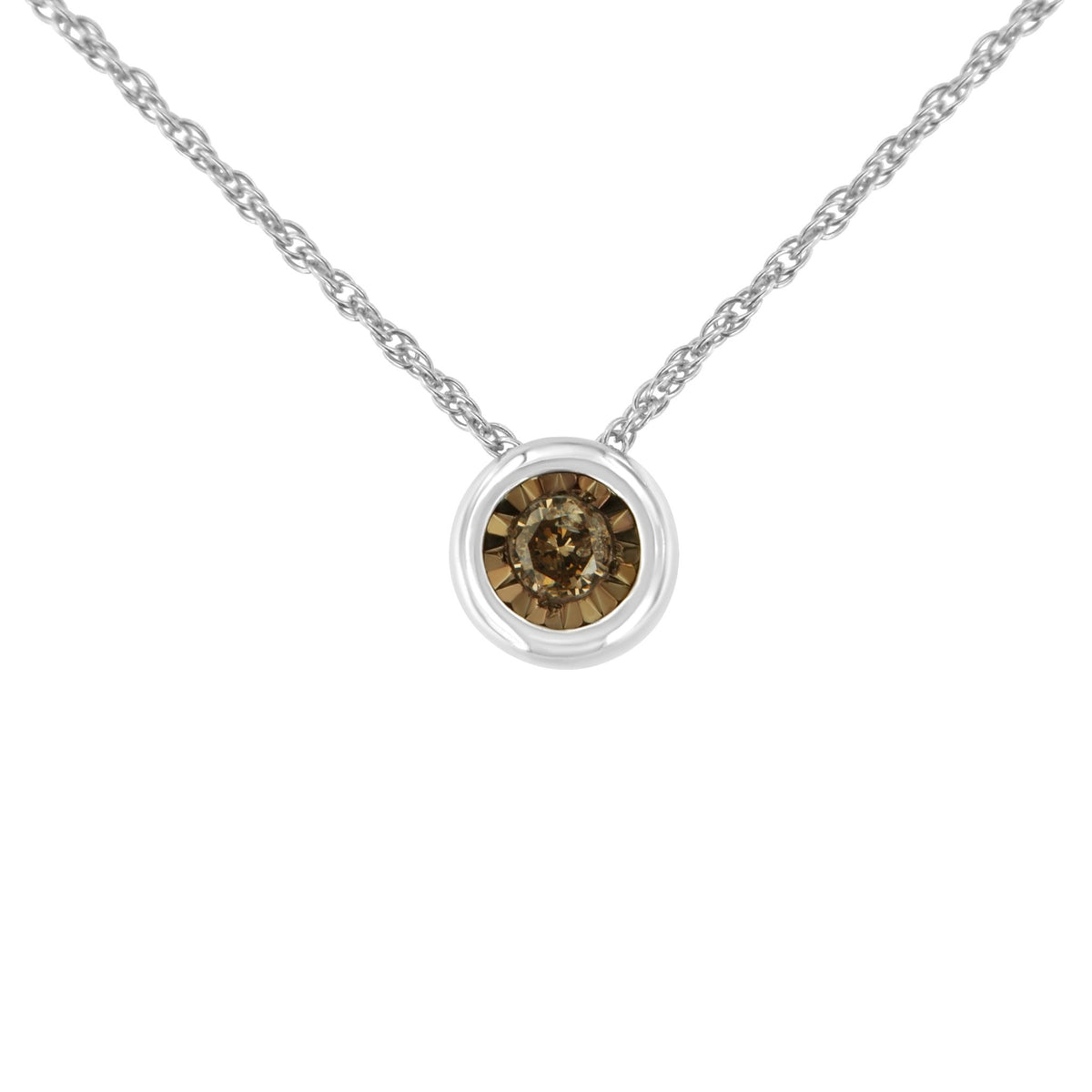 Two Toned .925 Sterling Silver 1/10 cttw Diamond Bezel Miracle Pendant Necklace (Champagne, I2) - LinkagejewelrydesignLinkagejewelrydesign