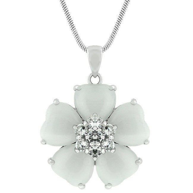 White Cats Eye Cubic Zirconia Flower Pendant - LinkagejewelrydesignLinkagejewelrydesign