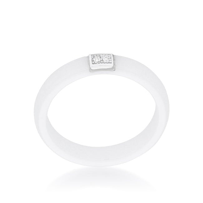 White Ceramic Band Ring With Cubic Zirconia - LinkagejewelrydesignLinkagejewelrydesign