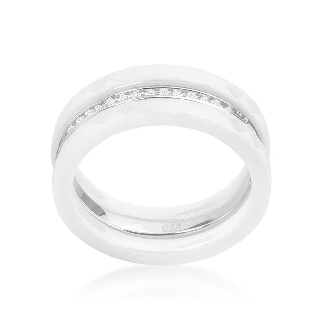 White Ceramic Triplet Ring With Cubic Zirconia - LinkagejewelrydesignLinkagejewelrydesign