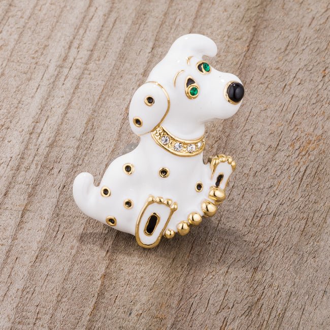 White Dalmatian Brooch With Crystals - LinkagejewelrydesignLinkagejewelrydesign