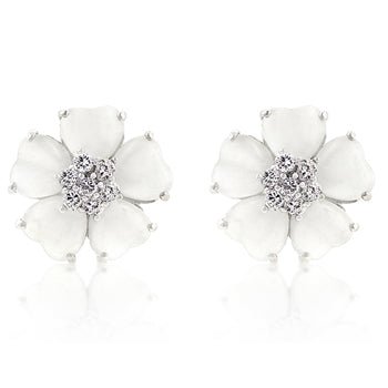 White Flower Nouveau Earrings - LinkagejewelrydesignLinkagejewelrydesign
