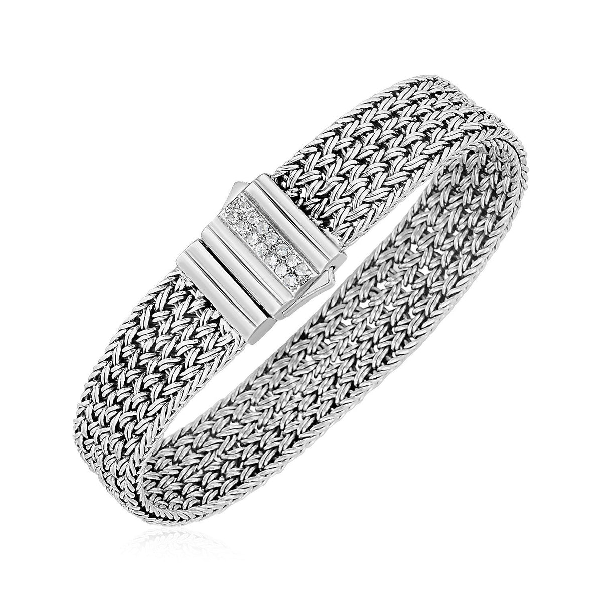 Woven Rope Bracelet with White Sapphire Accented Clasp in Sterling Silver - LinkagejewelrydesignLinkagejewelrydesign