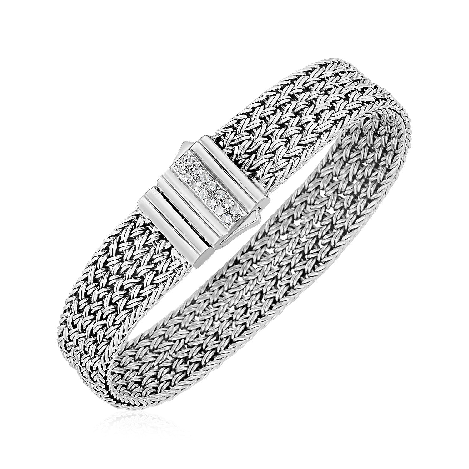 Woven Rope Bracelet with White Sapphire Accented Clasp in Sterling Silver - LinkagejewelrydesignLinkagejewelrydesign