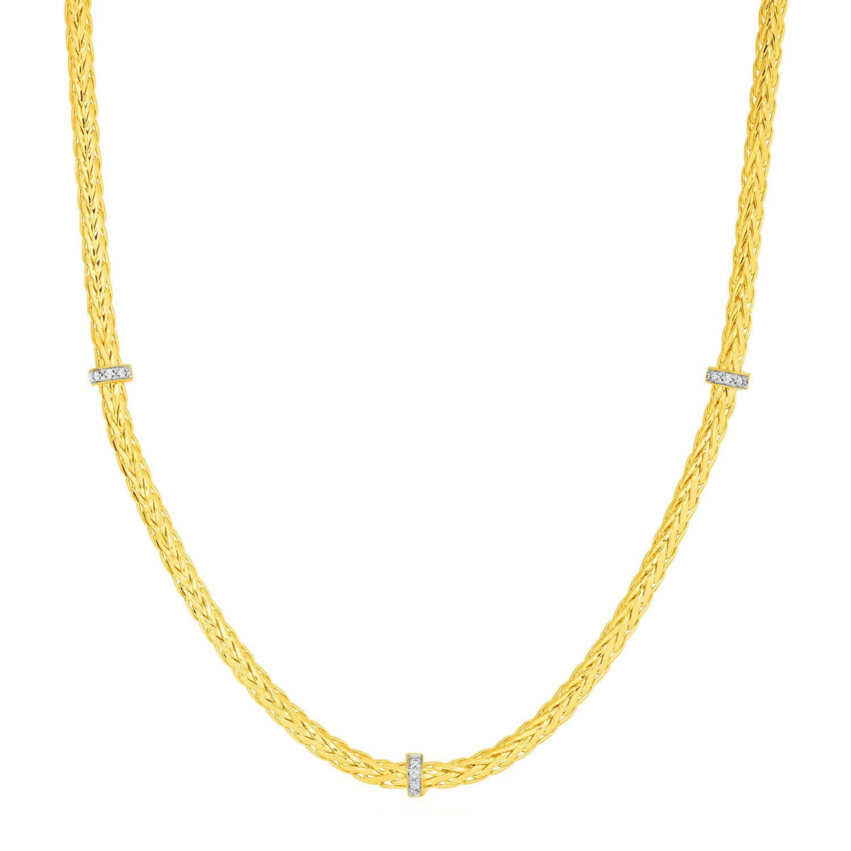 Woven Rope Necklace with Diamond Accents in 14k Yellow Gold - LinkagejewelrydesignLinkagejewelrydesign