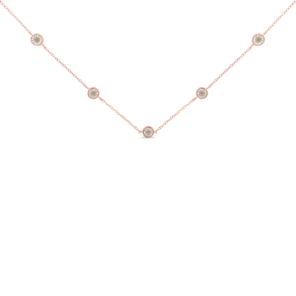 Yellow Color Plated Sterling Silver Diamond Station Necklace (1/2 cttw, K-L Color, I2-I3 Clarity) - LinkagejewelrydesignLinkagejewelrydesign