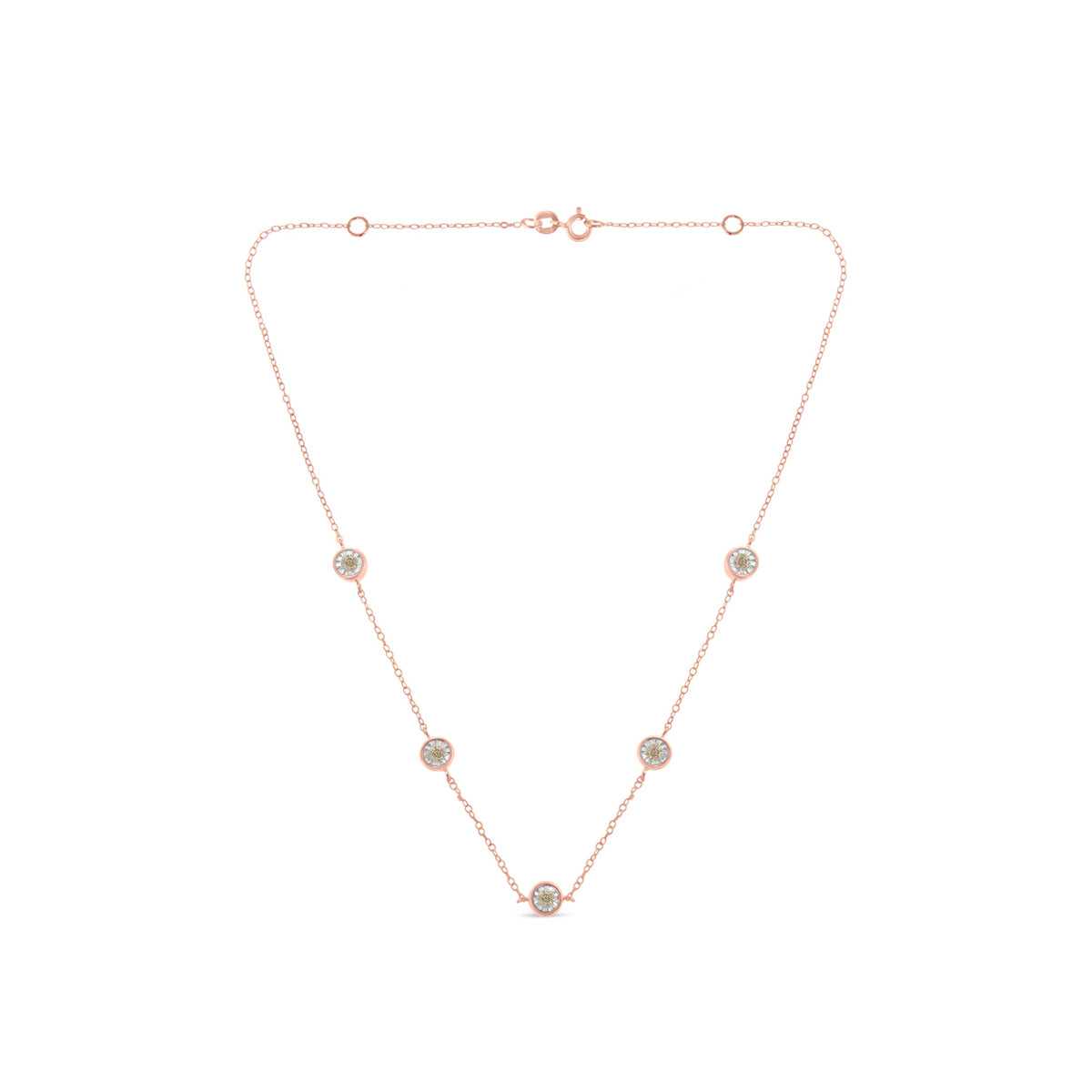 Yellow Color Plated Sterling Silver Diamond Station Necklace (1/2 cttw, K-L Color, I2-I3 Clarity) - LinkagejewelrydesignLinkagejewelrydesign