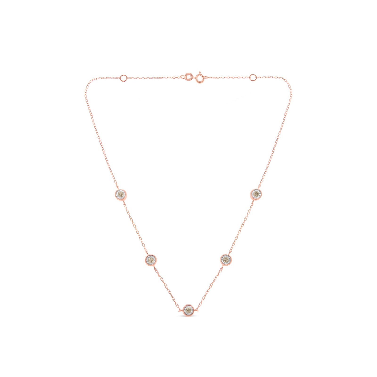 Yellow Color Plated Sterling Silver Diamond Station Necklace (1/2 cttw, K-L Color, I2-I3 Clarity) - LinkagejewelrydesignLinkagejewelrydesign