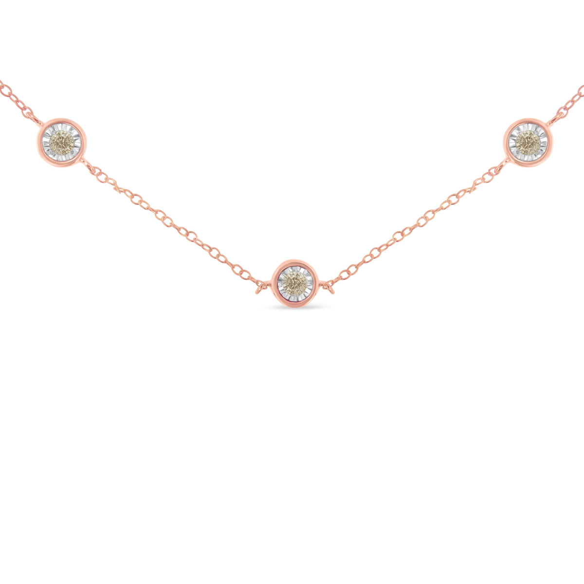 Yellow Color Plated Sterling Silver Diamond Station Necklace (1/2 cttw, K-L Color, I2-I3 Clarity) - LinkagejewelrydesignLinkagejewelrydesign