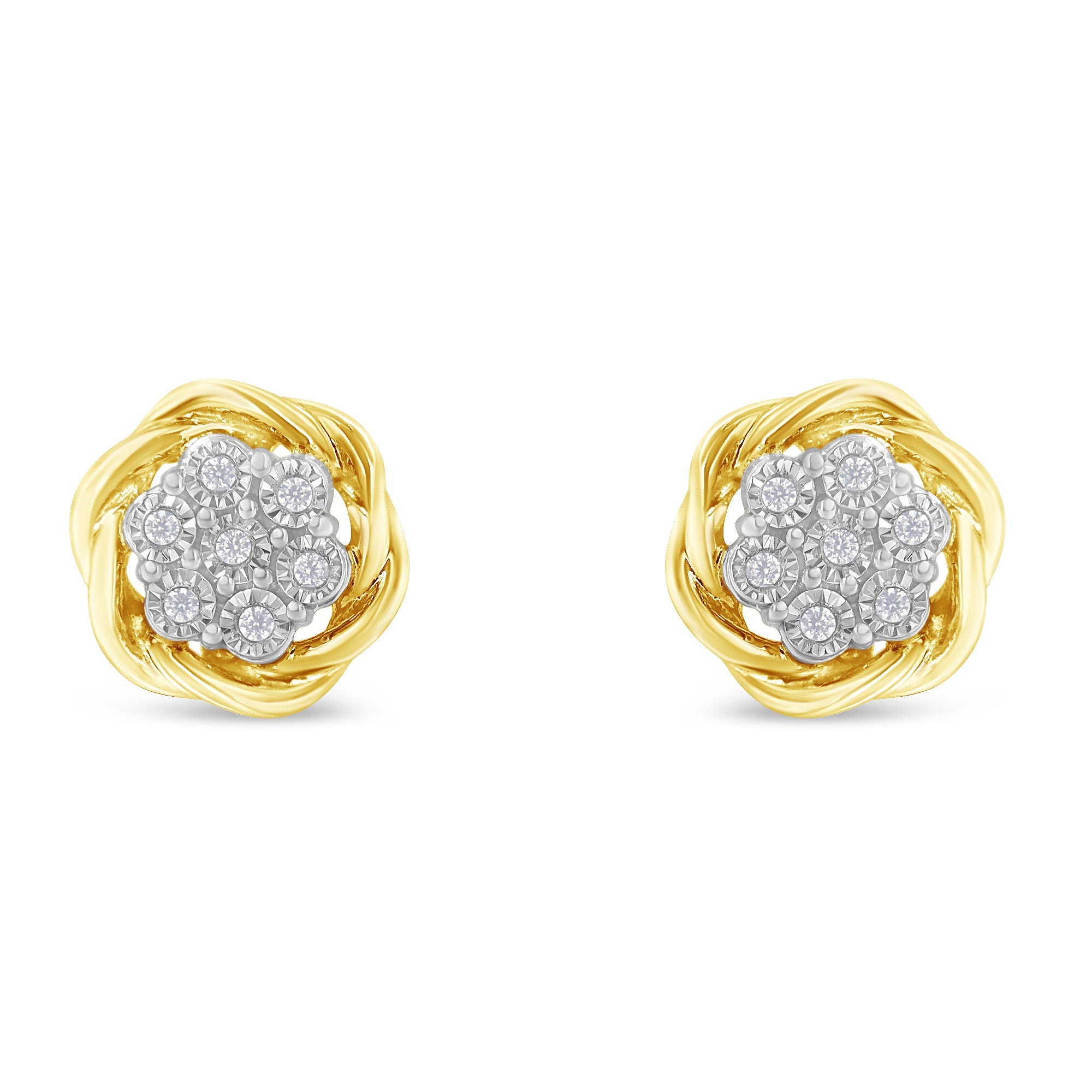 Yellow Gold Plated Sterling Silver Diamond Rose stud Earrings (0.15 cttw, I-J Color, I2-I3 Clarity) - LinkagejewelrydesignLinkagejewelrydesign